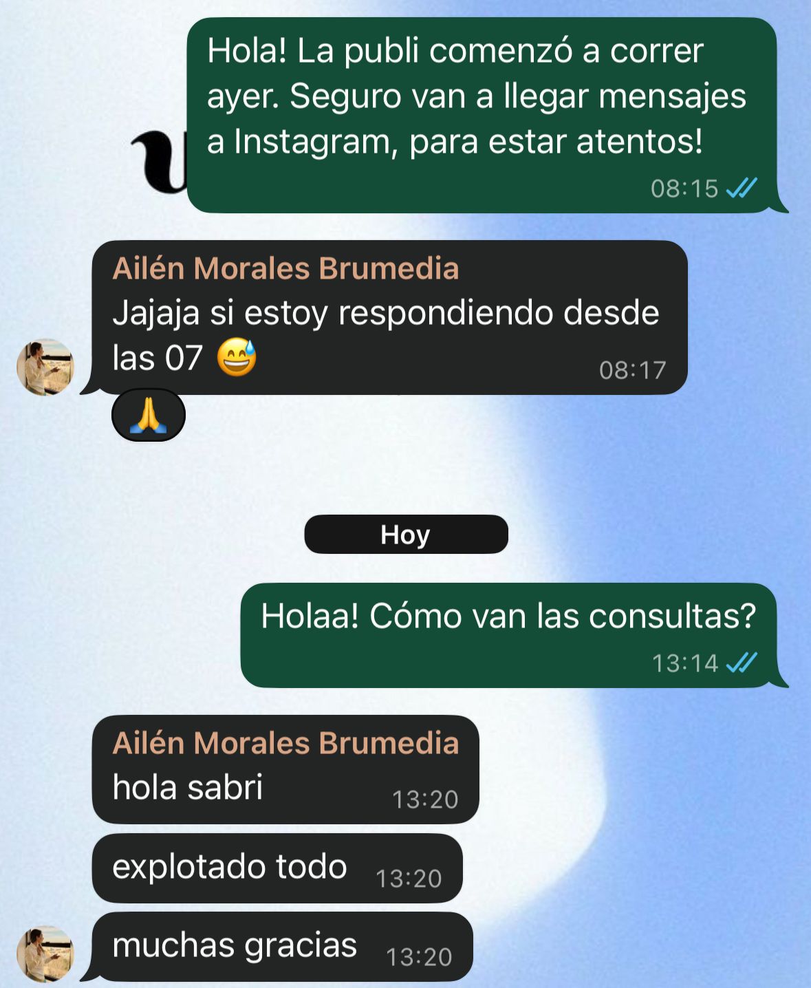 Ailén Morales Brumedia: hola sabri, explotado todo, muchas gracias