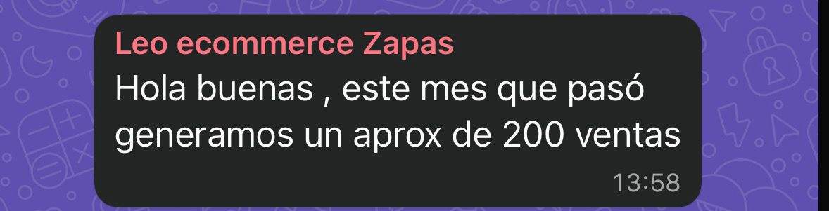 Leo ecommerce Zapas: este mes que pasó generamos un aprox de 200 ventas